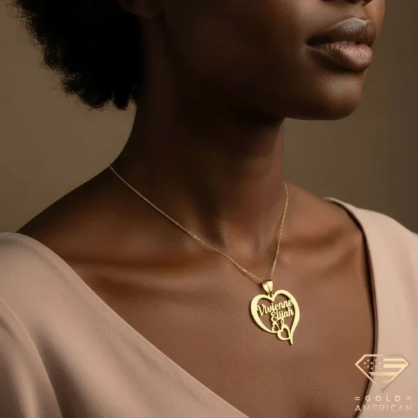 Personalized Gold Heart Necklace Model Close Up
