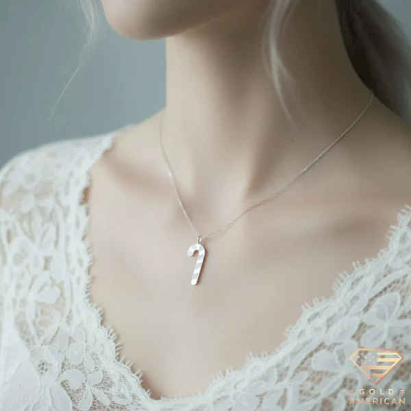 Candy Cane Gold Necklace Model Close up