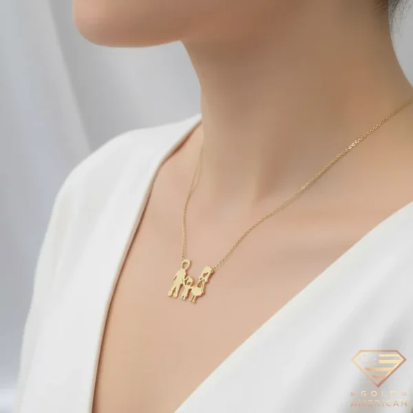 Family of Three Gold Pendant on Model