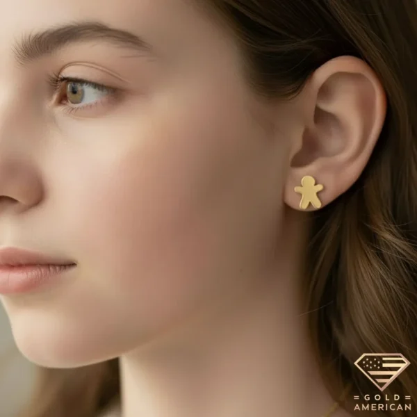 Gingerbread Man Gold Earrings Model