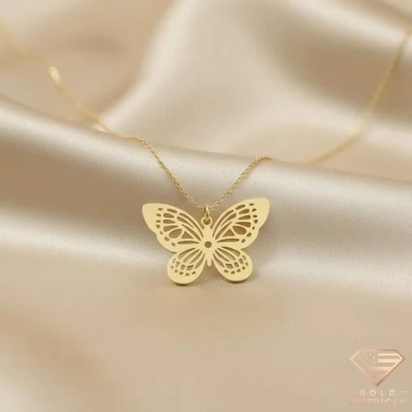 Gold Butterfly Necklace on Satin
