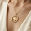 Gold Maple Leaf Pendant Necklace Model Close up