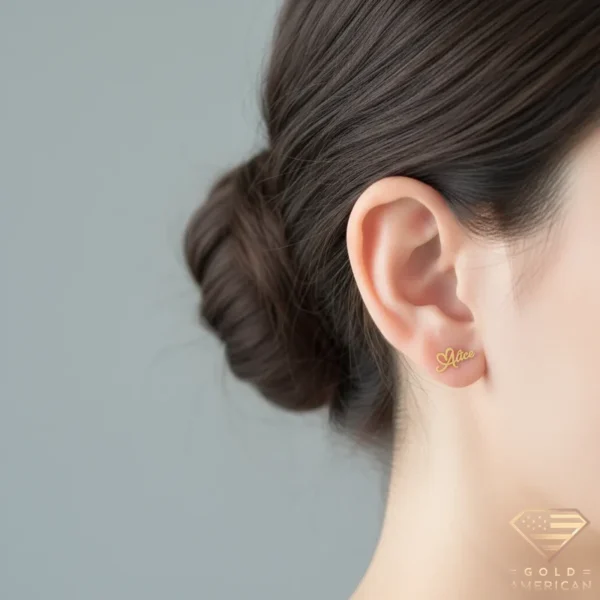 Gold Name Stud Earrings Alice Heart