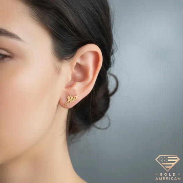 Gold Name Stud Earrings Model Alice