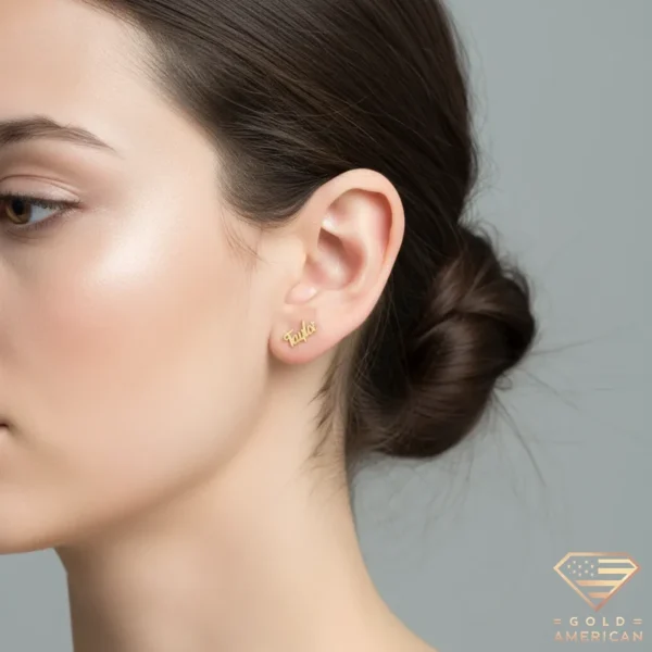 Gold Name Stud Earrings Model Taylor