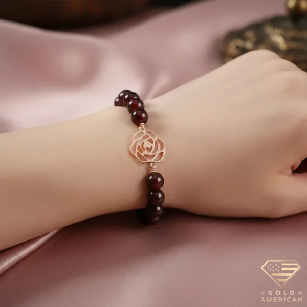 Gold Rose Bracelet on Hand Close up