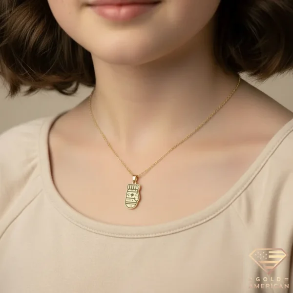 Golden Mittens Necklace Model Close up