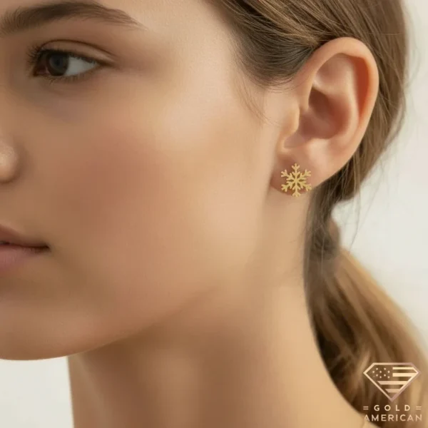 Snowflake Gold Earrings Model