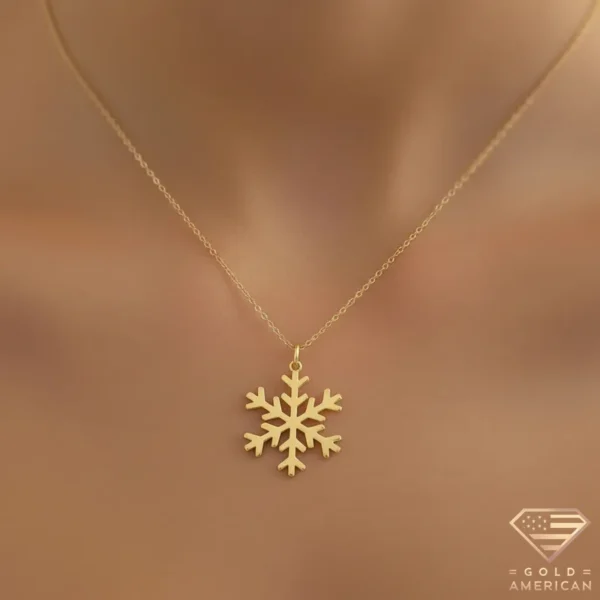 Snowflake Gold Necklace Model Close up