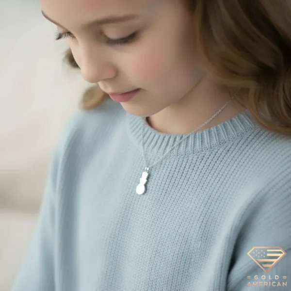 Snowman Gold Necklace Model Close up