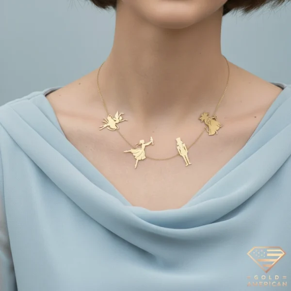 The Nutcracker Gold Necklace Model Zoomed in