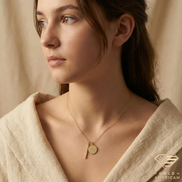 14k Gold Coordinate Bar Necklace Model