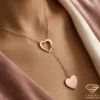 14k Gold Heart Lariat Valentine Gift Model Close up 3.4