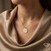 14k Gold Heartbeat Necklace Model Close up
