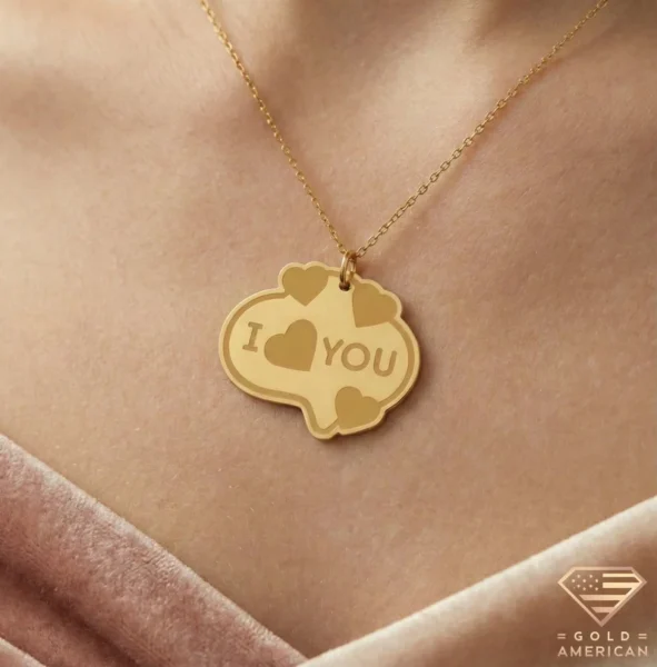 14k Gold I Love You Heart Necklace Model Close up