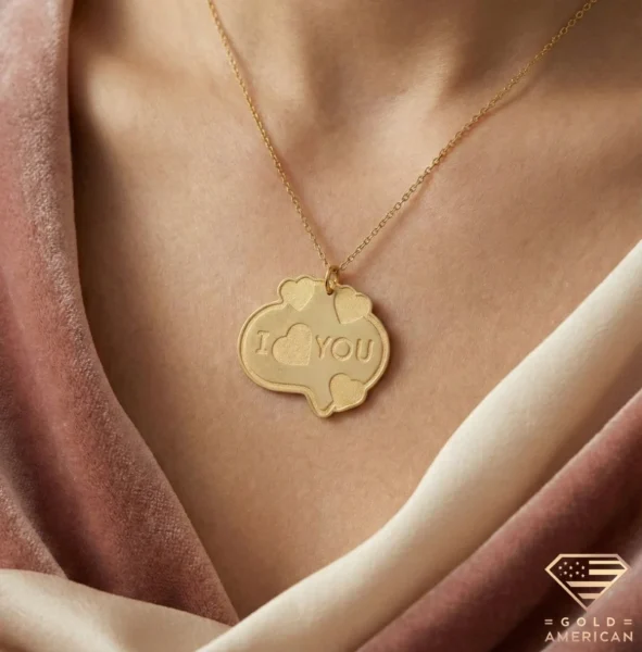 14k Gold I Love You Heart Necklace Model Close up
