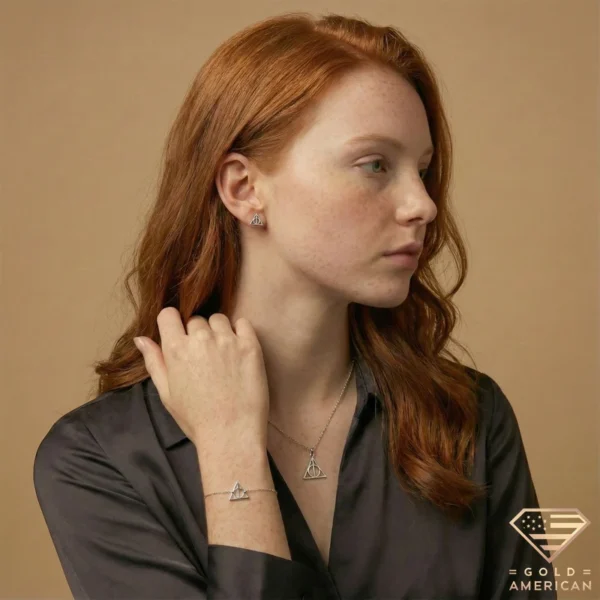 14k White Gold Hallows Jewelry Set Model Close up