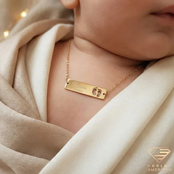 Baby's Footsteps Gold Name Plate Model Close up