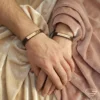 Bespoke 18k Gold & Leather Couple Set Holding Hands
