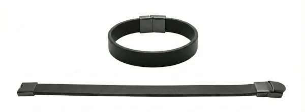 Black Snap Lock Clasp Flat Leather Bracelet Black Snap-Lock Clasp Flat Leather Bracelet
