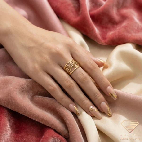 Bordered Rose Gold Ring on Hand