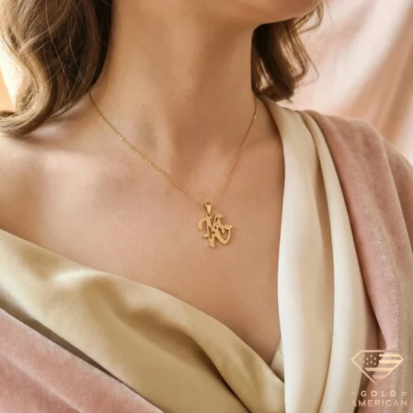 Butterfly Gold Initial Necklace Model Close up