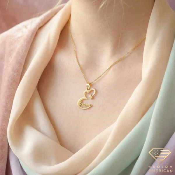 Butterfly Gold Name Necklace Model Close up