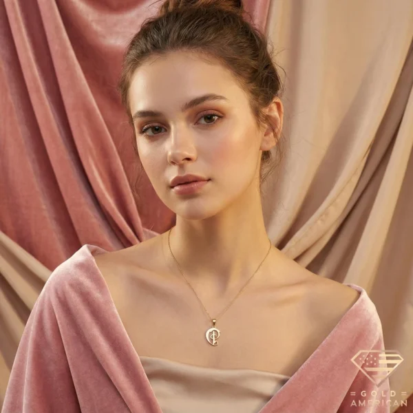 Couple Heart Initial Necklace Female Model