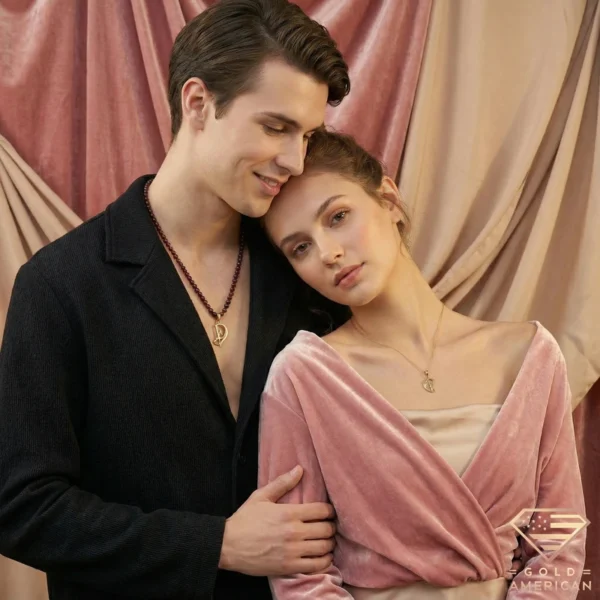 Couple Heart Initial Necklace Female and Male Models