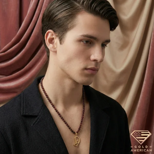 Couple Heart Initial Necklace Male Model 3.4