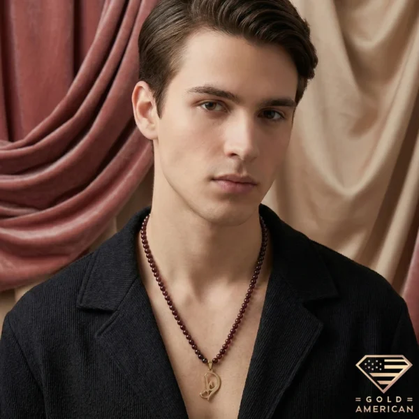 Couple Heart Initial Necklace Male Model