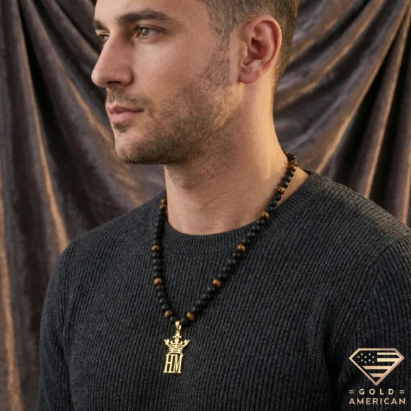 Crowned Double Initial Gold Necklace Model