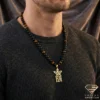 Crowned Double Initial Gold Necklace Model Close up