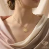 Custom 14k Gold Coordinates Necklace Model Close up