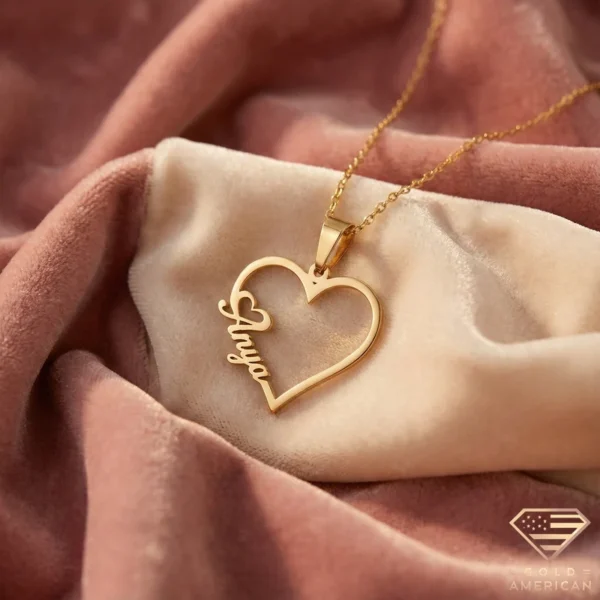 Custom 14k Gold Heart Name Necklace