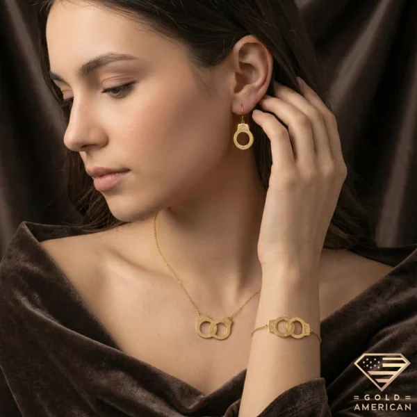 Custom Couple Handcuff Jewelry Set Model Close up