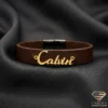 Custom Gold Name Brown Leather Bracelet