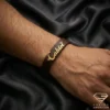 Custom Gold Name Brown Leather Bracelet on Hand