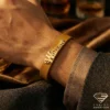 Custom Gold Name Camel Leather Bracelet on Model