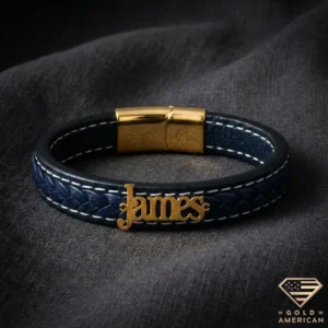 Custom Gold Name Leather Bracelet