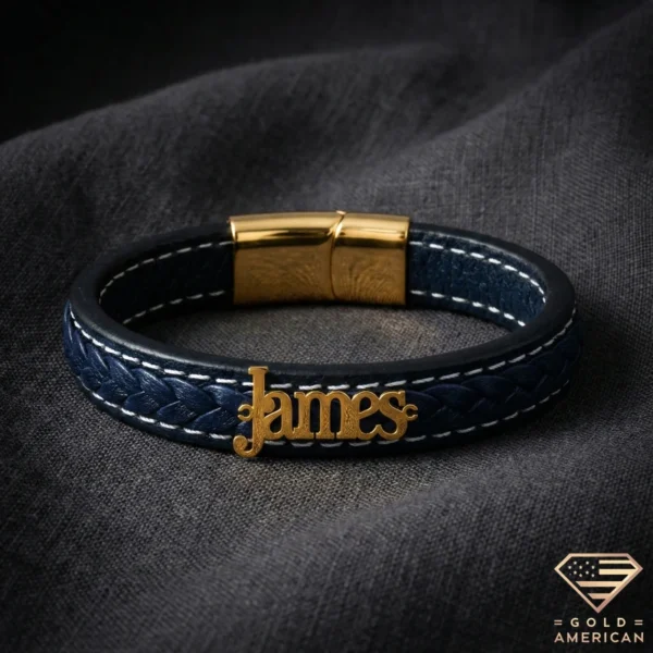 Custom Gold Name Leather Bracelet