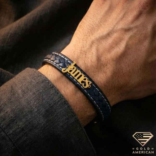 Custom Gold Name Leather Bracelet on Modwl