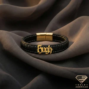 Custom Gold Nameplate Leather Bracelet