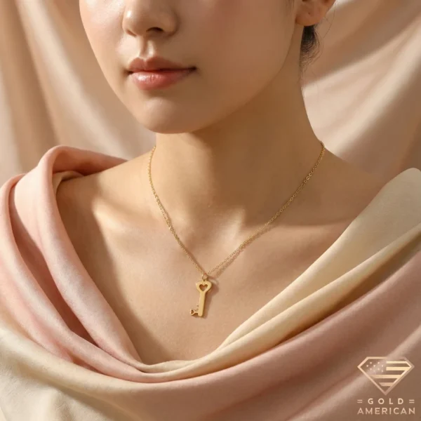 Custom Heart Key Initial Necklace Model Close up