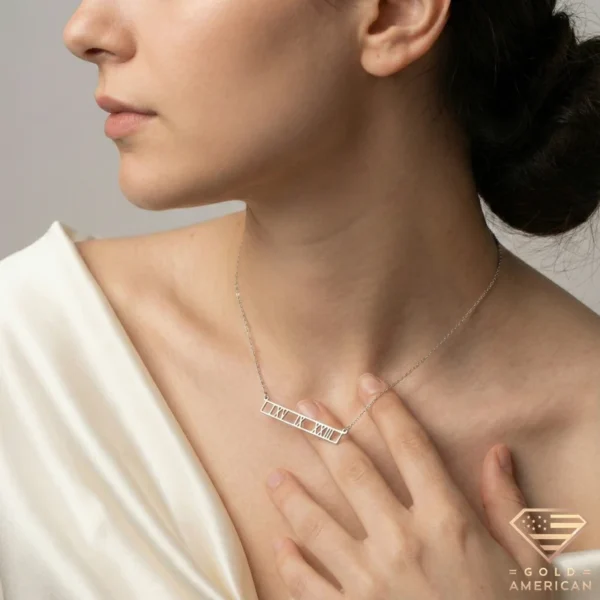 Custom Roman Numeral Date Bar Necklace Model 3.4
