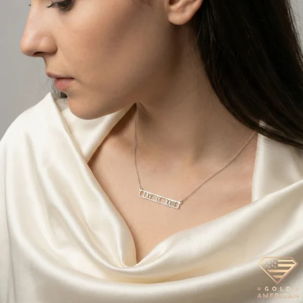 Custom Roman Numeral Date Bar Necklace Model