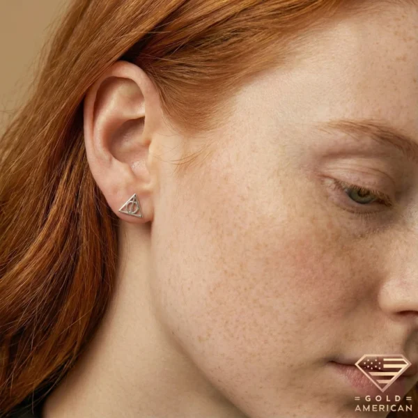 Deathly Hallows Stud Earrings Model Close up