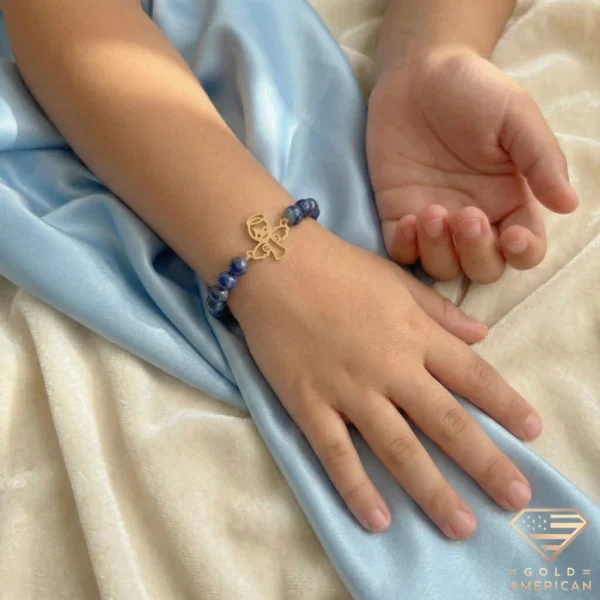 Gold Angel & Blue Lapis Bracelet for Kids on Hand