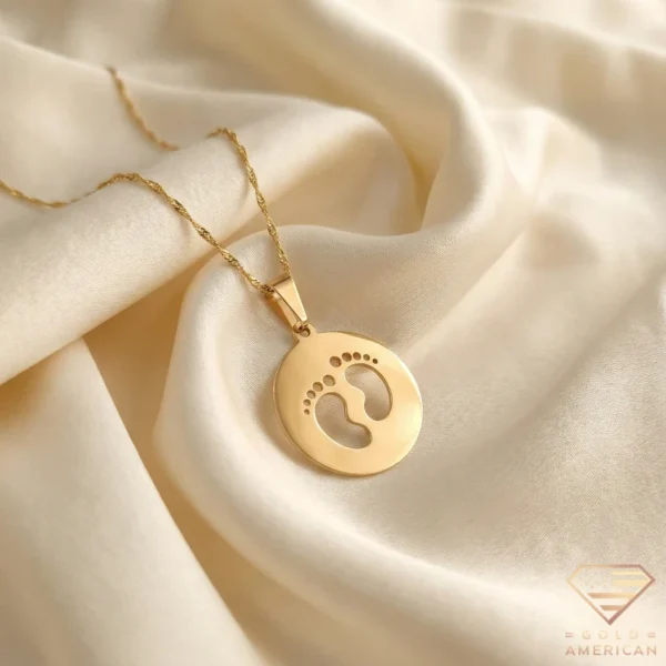 Gold Baby Footprints Medallion Necklace
