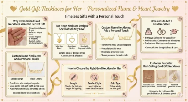 Gold Gift Necklaces for Her Personalized Name & Heart Jewelry